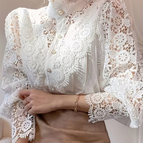 Lace blouse size L new, Victorian style with puff sleeves