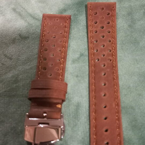 Suede watch strap brown vintage rally driver style 18mm with stainless steel butterfly clasp
