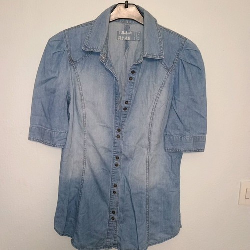 Pull&Bear women's denim short-sleeve shirt like new, blue