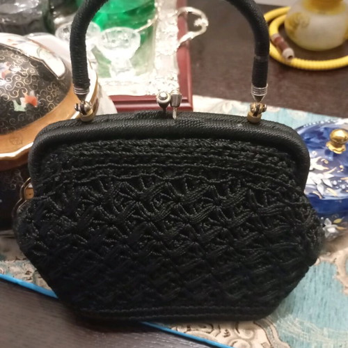 Vintage handmade knitted handbag used, black