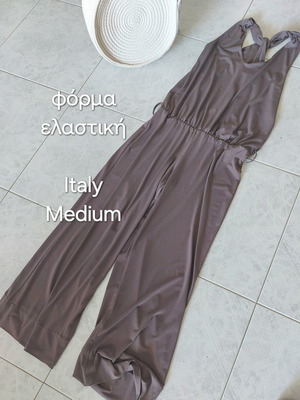Italian jumpsuit with cross back, medium, beige-brown