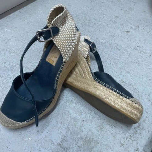 Espadrilles leather platform sandals, blue, size 37