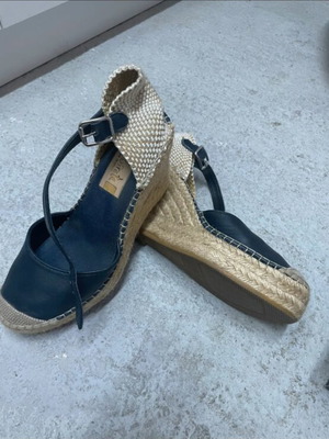 Espadrilles leather platform sandals, blue, size 37