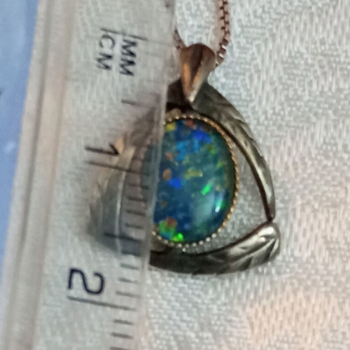 Silver 925 necklace with gold-plated opal, vintage, 40cm chain