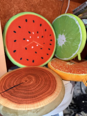 Decorative Fruit Pillows like new, watermelon, lime, and wood designs