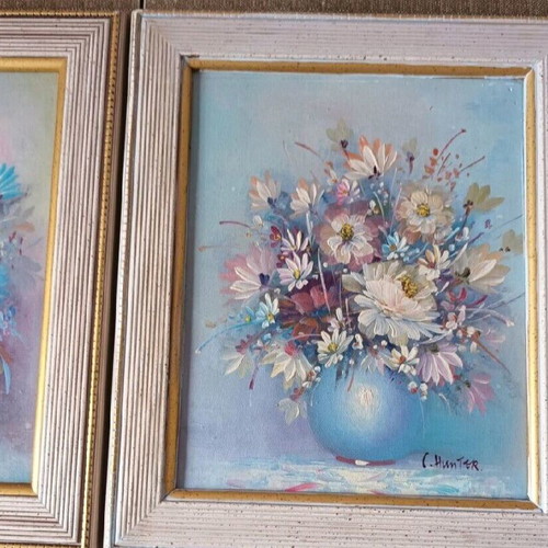 C.Hunter oil paintings used, set of 2, 34x30 cm each