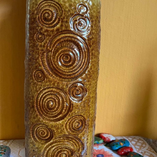 Vintage West German Pottery Vase with Embossed Spirals like new