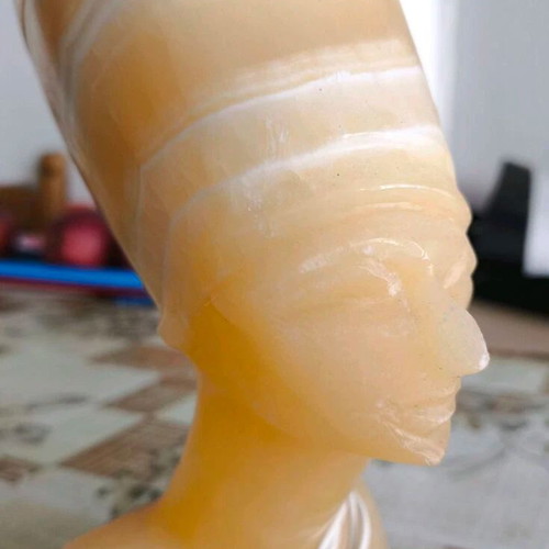 Vintage alabaster lamp with goddess Nefertiti used