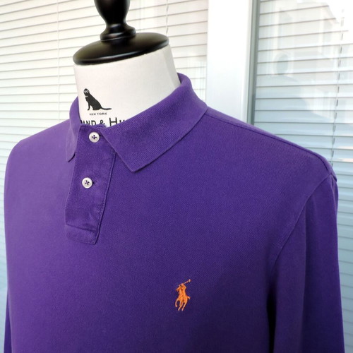 Polo Ralph Lauren men's long sleeve purple polo shirt, Custom Fit, size L
