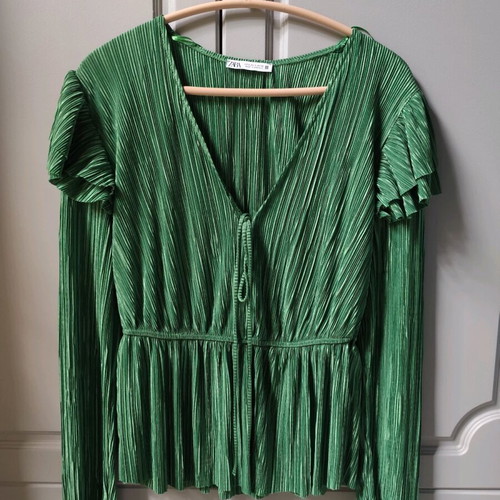 Zara pleated blouse new, green, size S