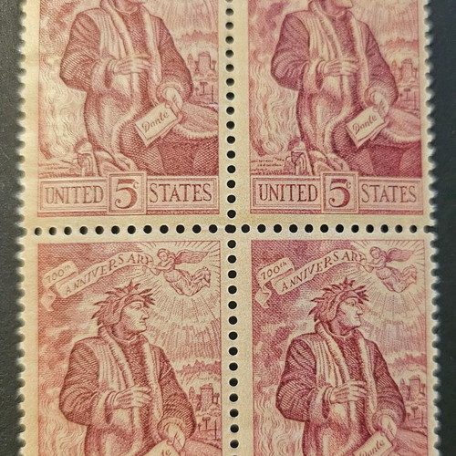 American stamps new block of 4, 1965, Dante