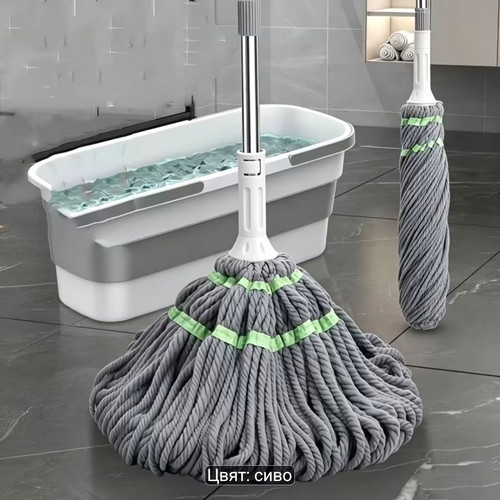 Mop with self-wringing mechanism, new, microfiber, 106.5 cm