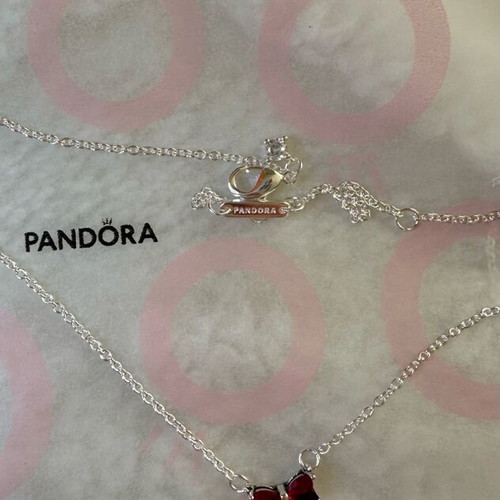 Pandora necklace with red bow new, silver