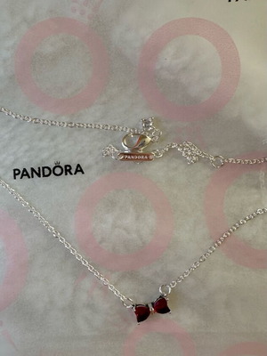 Pandora necklace with red bow new, silver