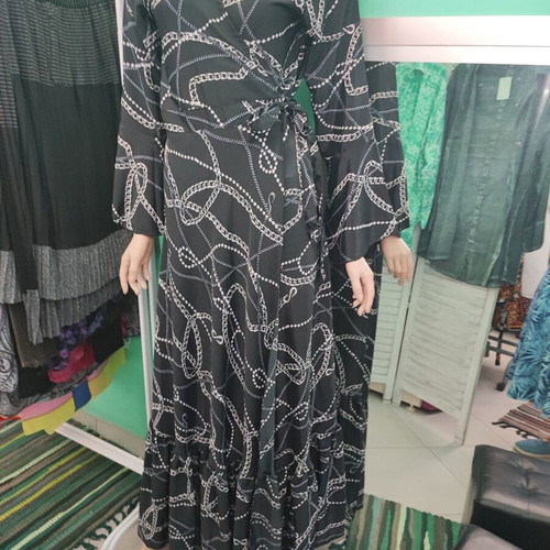 Rima Beachwear kimono wrap maxi dress, black and white