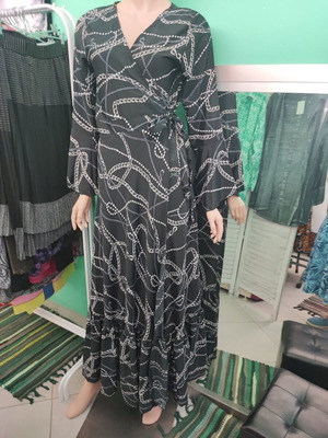 Rima Beachwear kimono wrap maxi dress, black and white