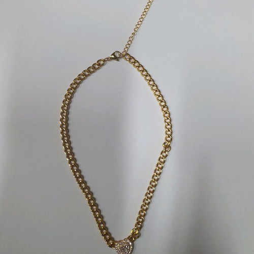 Steel necklace new, gold color with zircon heart pendant