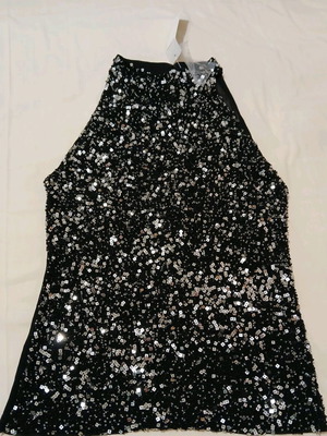 Evening black sleeveless top with sequins and beads new