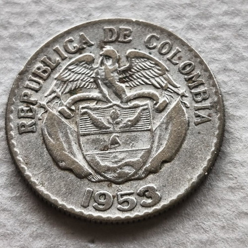 Silver 20 Centavos Coin 1953, Colombia