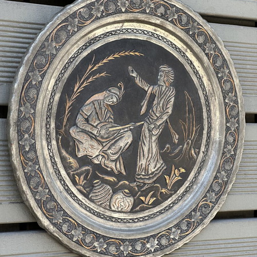 Handmade copper decorative wall plate used with traditional embossed design