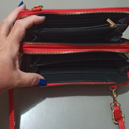 Bag - wallet 2 in 1 crossbody red like new with gold details