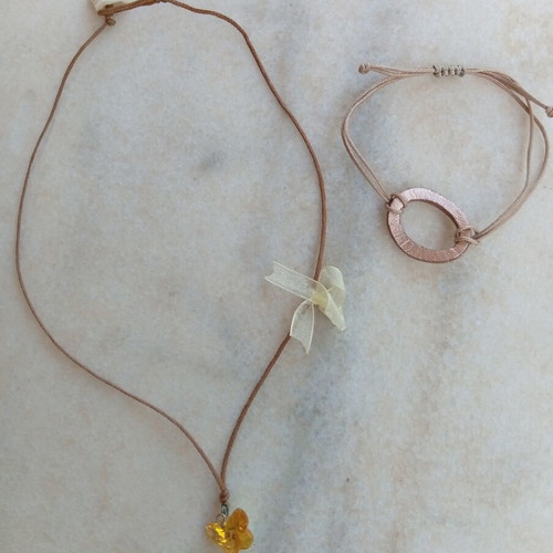 Handmade choker necklace with yellow butterfly crystal and matching bracelet
