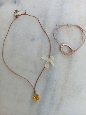 Handmade choker necklace with yellow butterfly crystal and matching bracelet
