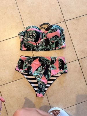High-Waisted Floral Swimsuit like new, pink and multicolor, reversible bottom