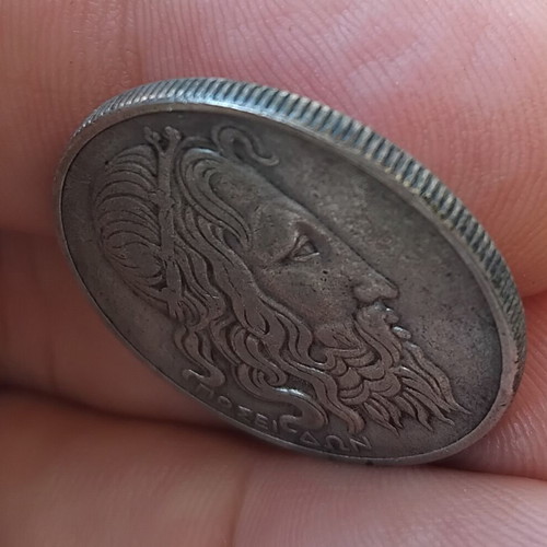 Greece Silver 20 Drachmas 1930 Poseidon coin used, 0.500 silver