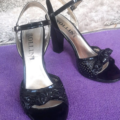 Rollini classic sandals used size 39 black with thick heel