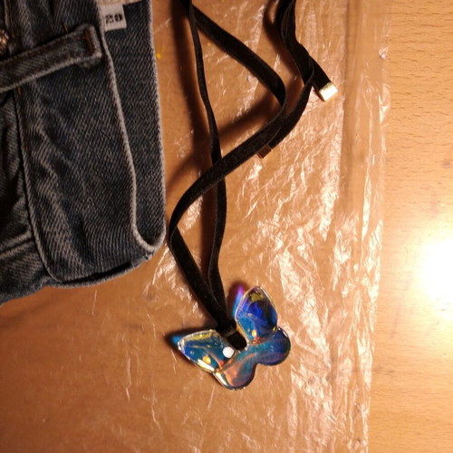 Glass butterfly new with black ribbon for pendant or accessory