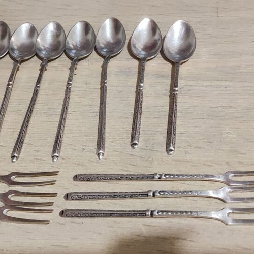 Silver 800 spoons and forks used, set of 14 pieces