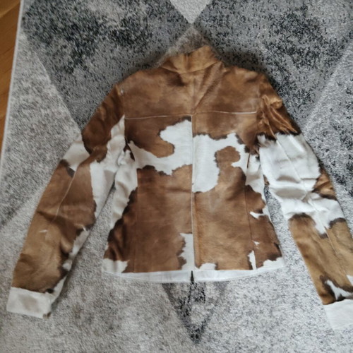 Leather jacket Leonardo vintage short, like new, white and brown