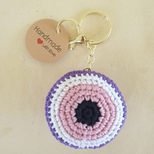 Charm bag keychain eye purple pink crochet new