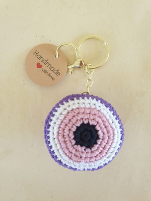 Charm bag keychain eye purple pink crochet new