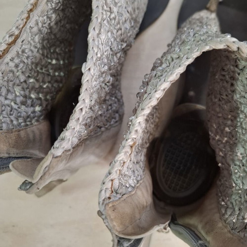 Leather woven sandals size 38 used, gray and silver