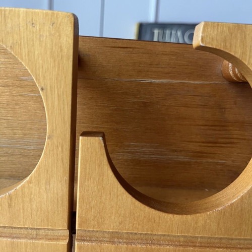 Vintage wooden tray with 6 circular slots, Mid-Century Modern style