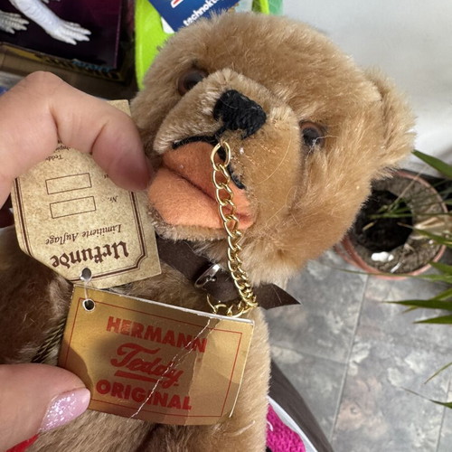 Vintage Hermann Teddy Bear used with mohair jointed body and chain