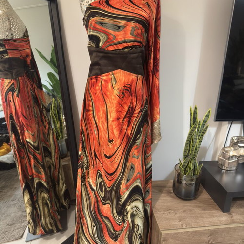 Mischalis Silk Gown One Shoulder Abstract Marble Print Size L Like New