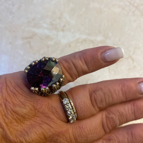 Silver ring with 9K gold plating and amethyst stone like new