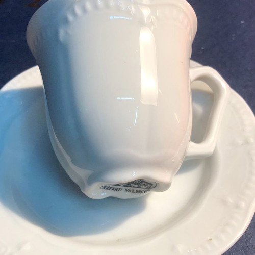 Antique Château Valmont coffee set 12 pcs like new, white embossed porcelain