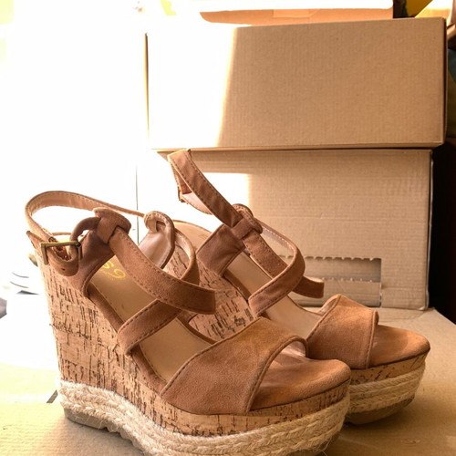 Suede platform shoes used, brown, size 36