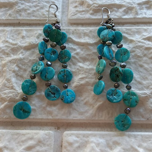 Boho earrings long handmade, turquoise, silver 925, like new
