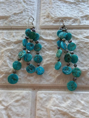 Boho earrings long handmade, turquoise, silver 925, like new