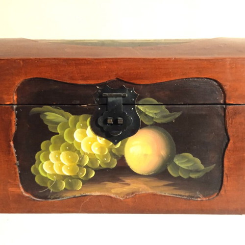 Wooden painted decorative box used, 32 x 22 x 16 cm