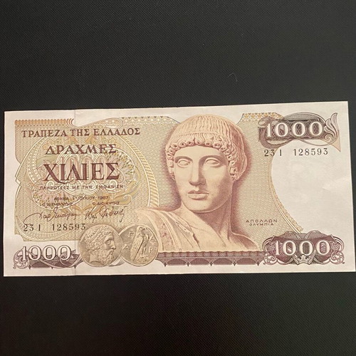 1000 Drachmae 1987 used banknote in very good condition