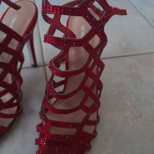 Ideal Shoes red women's sandals with strass like new, size 36, heel 11.5cm