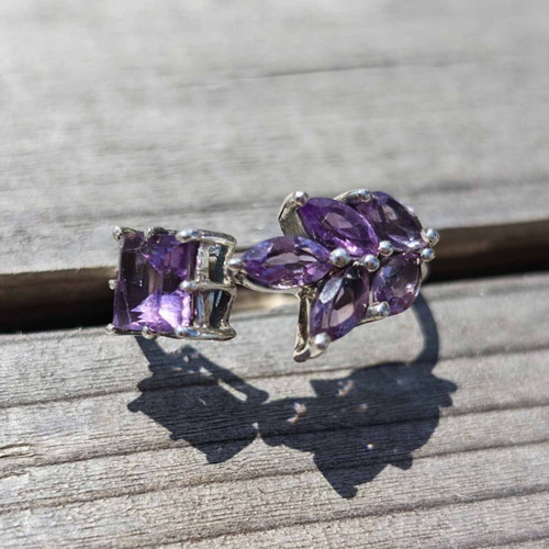 Silver ring with amethyst new, adjustable size