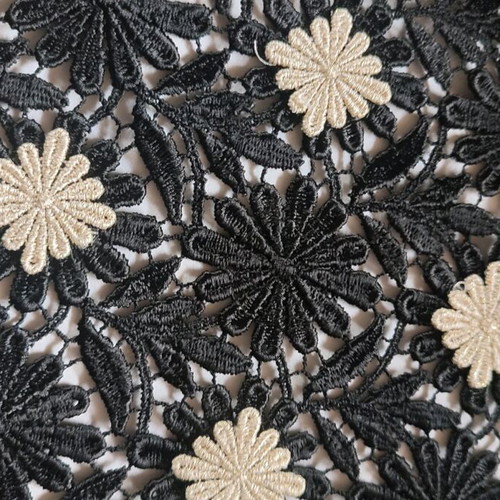 Black guipure lace with gold flowers new for formal wear