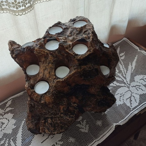 Handmade Olive Root Candlestick with Ten Tea Light Holders like new